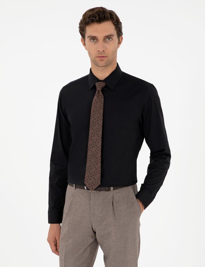 Siyah Slim Fit Uzun Kollu Gömlek