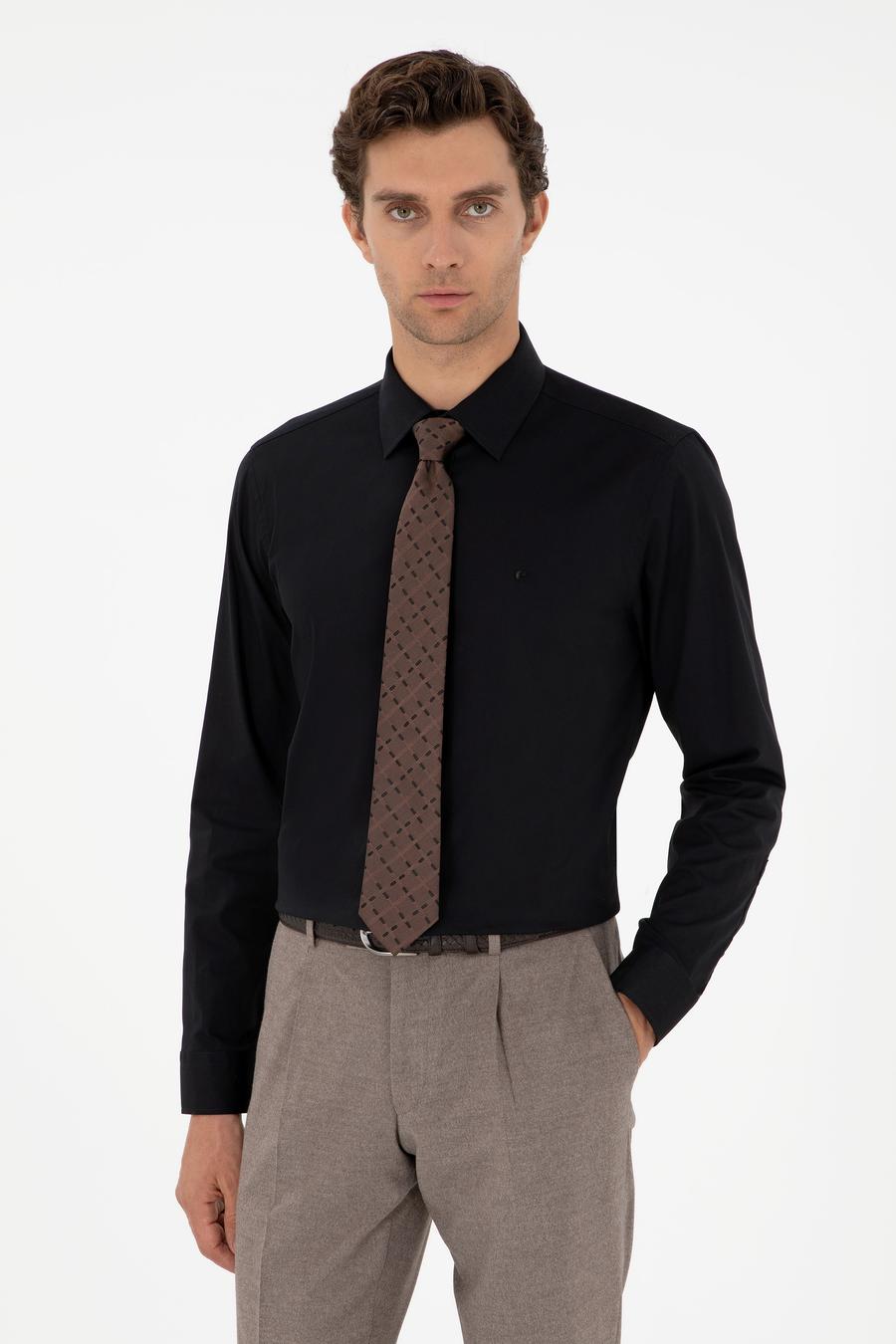 Siyah Slim Fit Uzun Kollu Gömlek - 50270157035