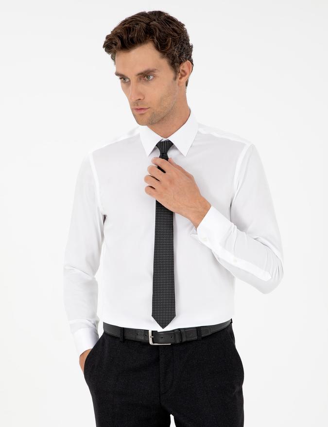 Beyaz Slim Fit Uzun Kollu Basic Gömlek