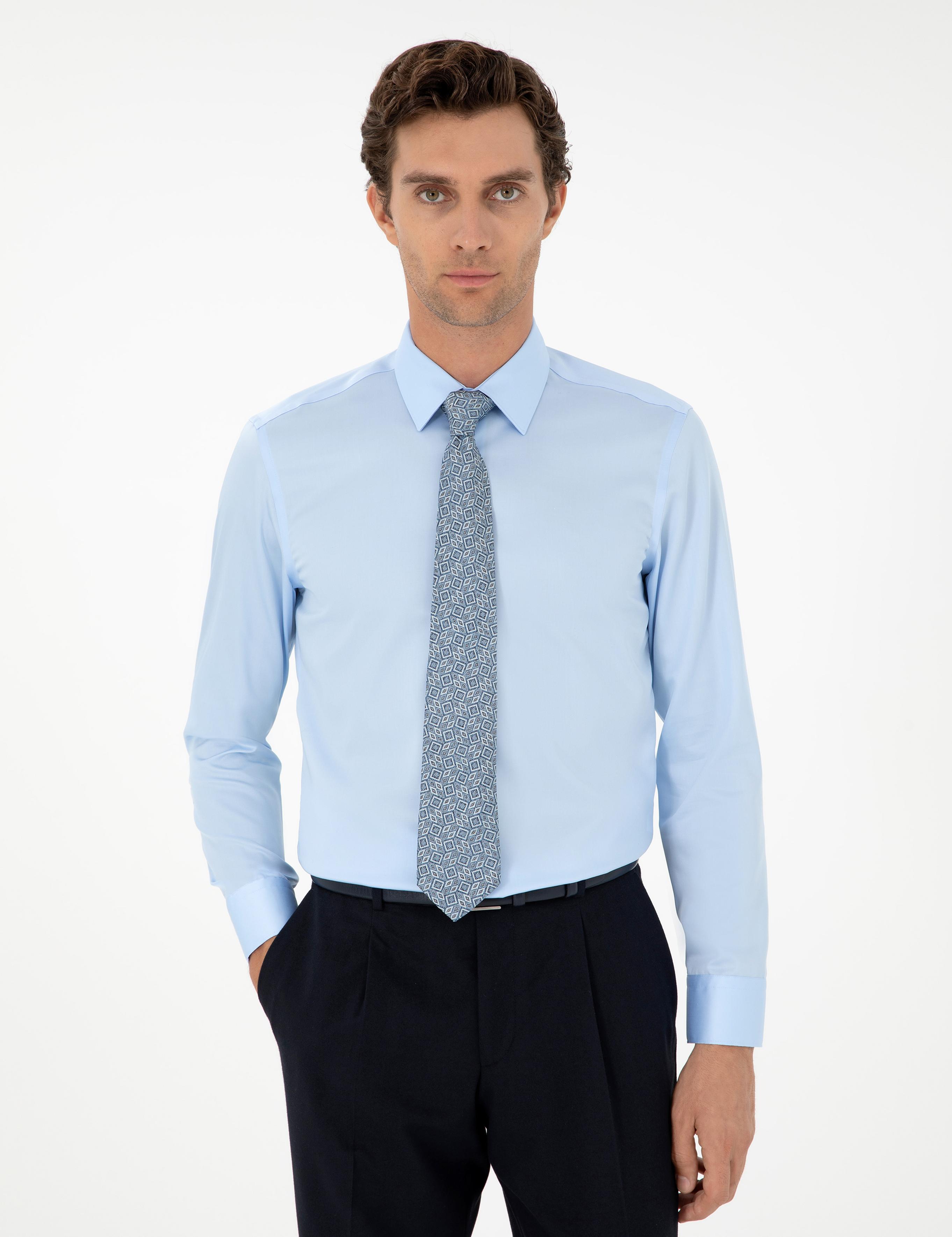 Açık Mavi Slim Fit Uzun Kollu Basic Gömlek - 50303302021