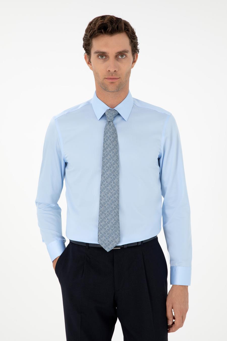Açık Mavi Slim Fit Uzun Kollu Basic Gömlek - 50303302021
