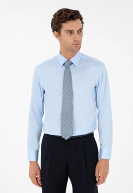 Açık Mavi Slim Fit Uzun Kollu Basic Gömlek