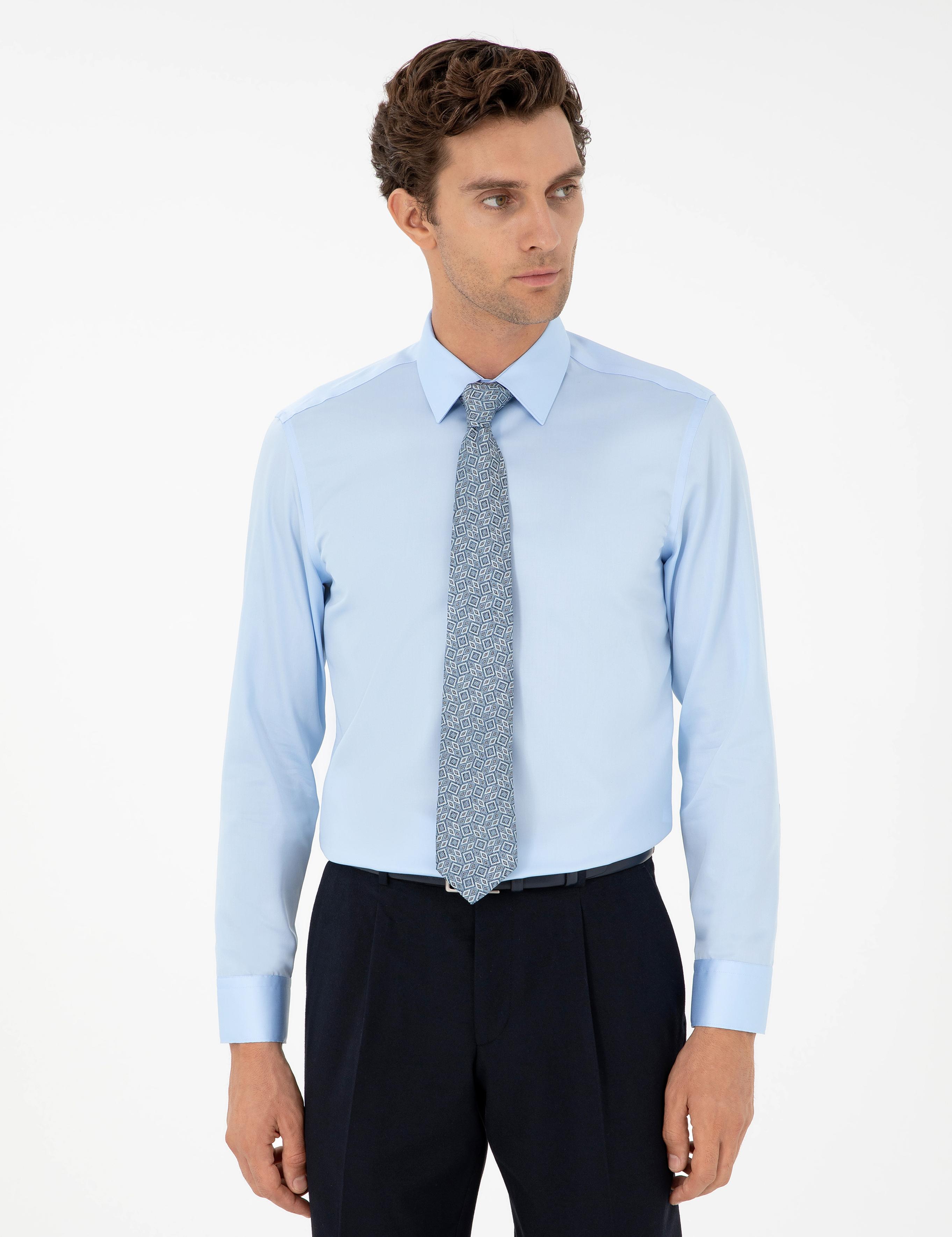 Açık Mavi Slim Fit Uzun Kollu Basic Gömlek - 50303302021