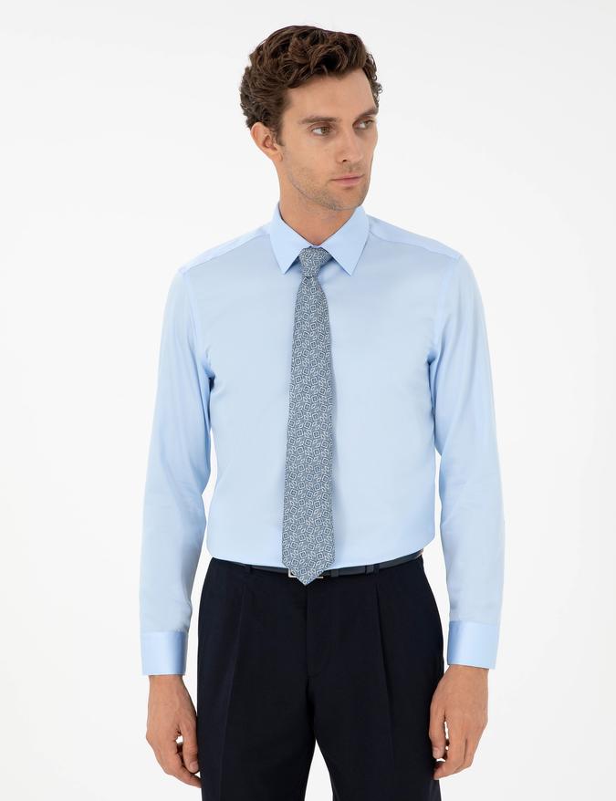 Açık Mavi Slim Fit Uzun Kollu Basic Gömlek
