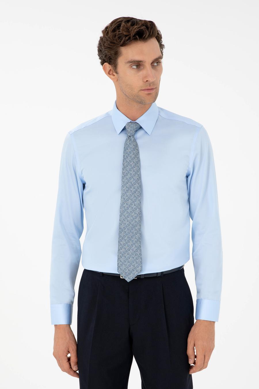 Açık Mavi Slim Fit Uzun Kollu Basic Gömlek - 50303302021