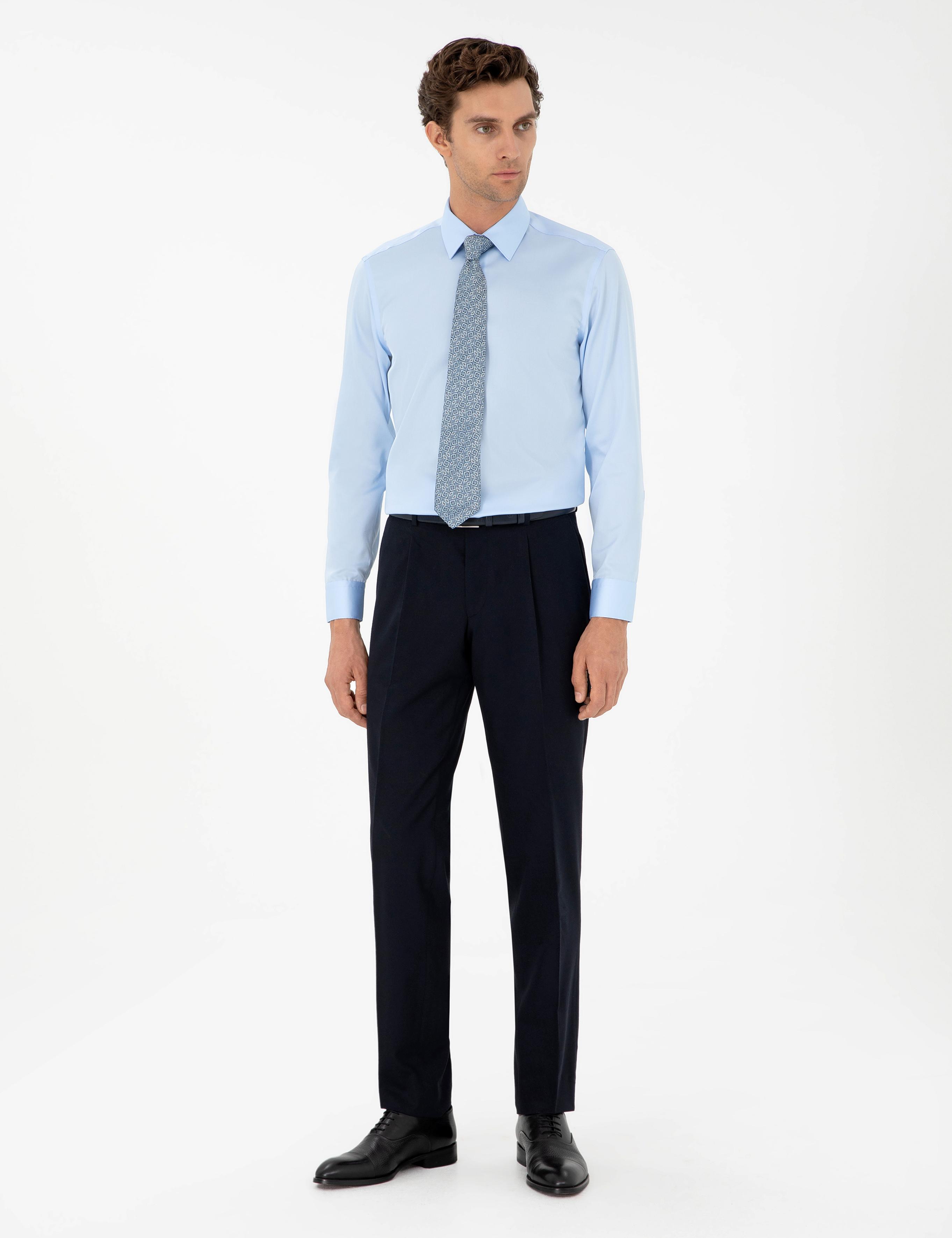 Açık Mavi Slim Fit Uzun Kollu Basic Gömlek - 50303302021