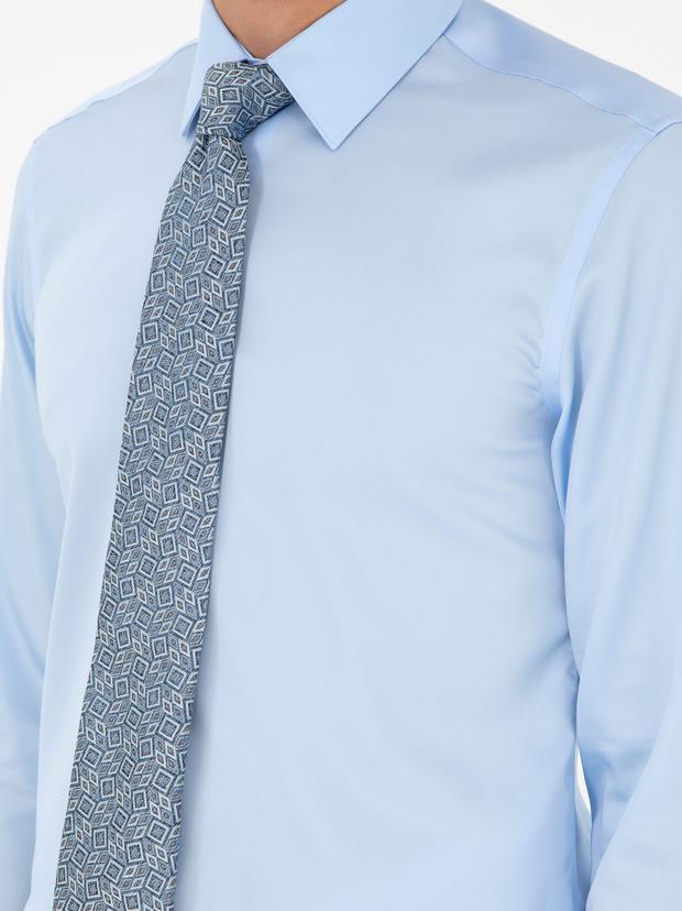 Açık Mavi Slim Fit Uzun Kollu Basic Gömlek