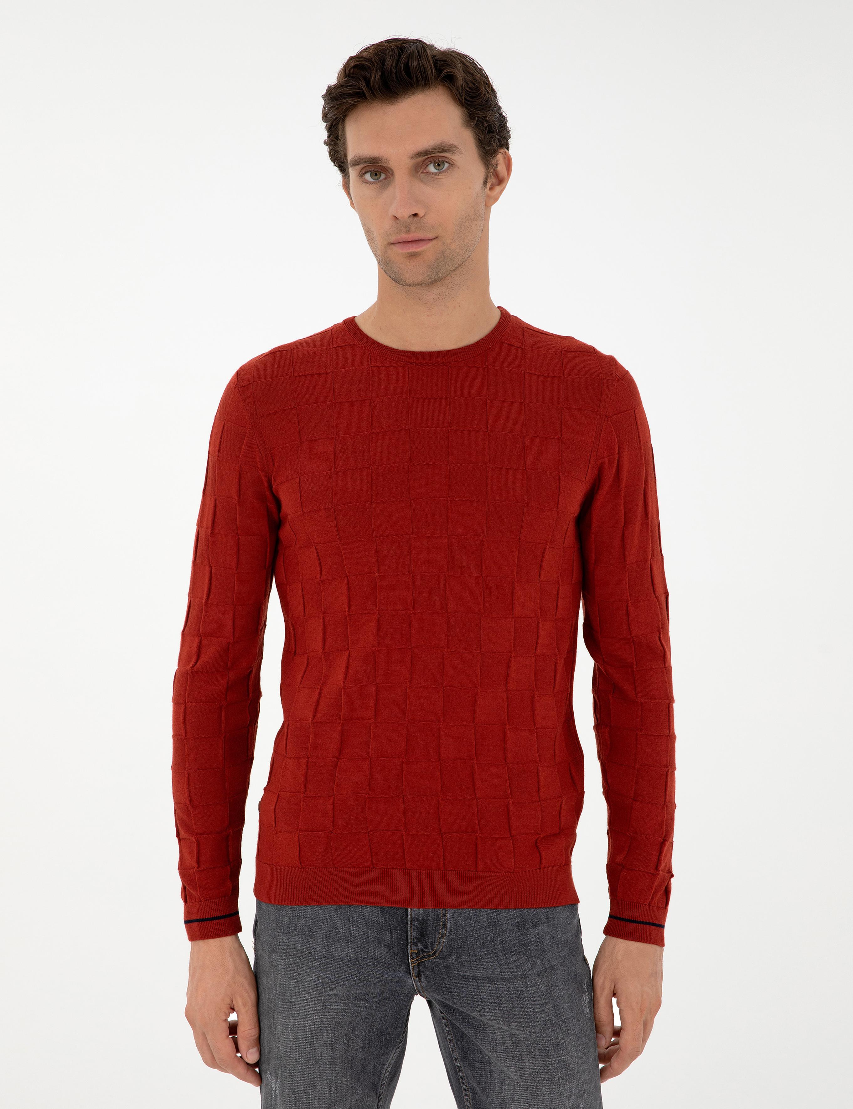 Kiremit Slim Fit Yün Karışımlı Bisiklet Yaka Triko Kazak - 50258883023