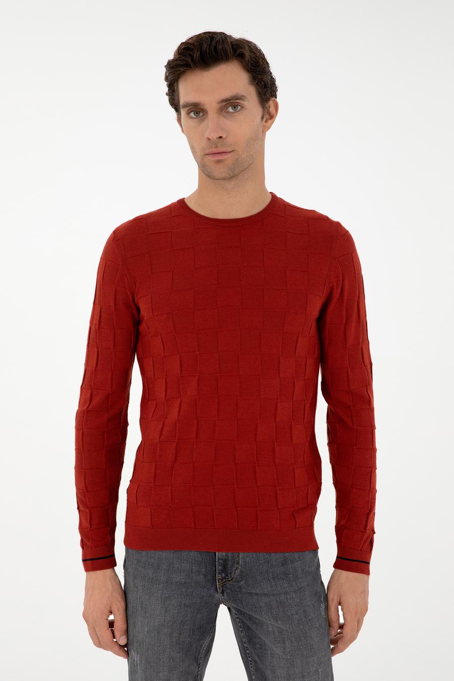 Kiremit Slim Fit Yün Karışımlı Bisiklet Yaka Triko Kazak - 50258883023