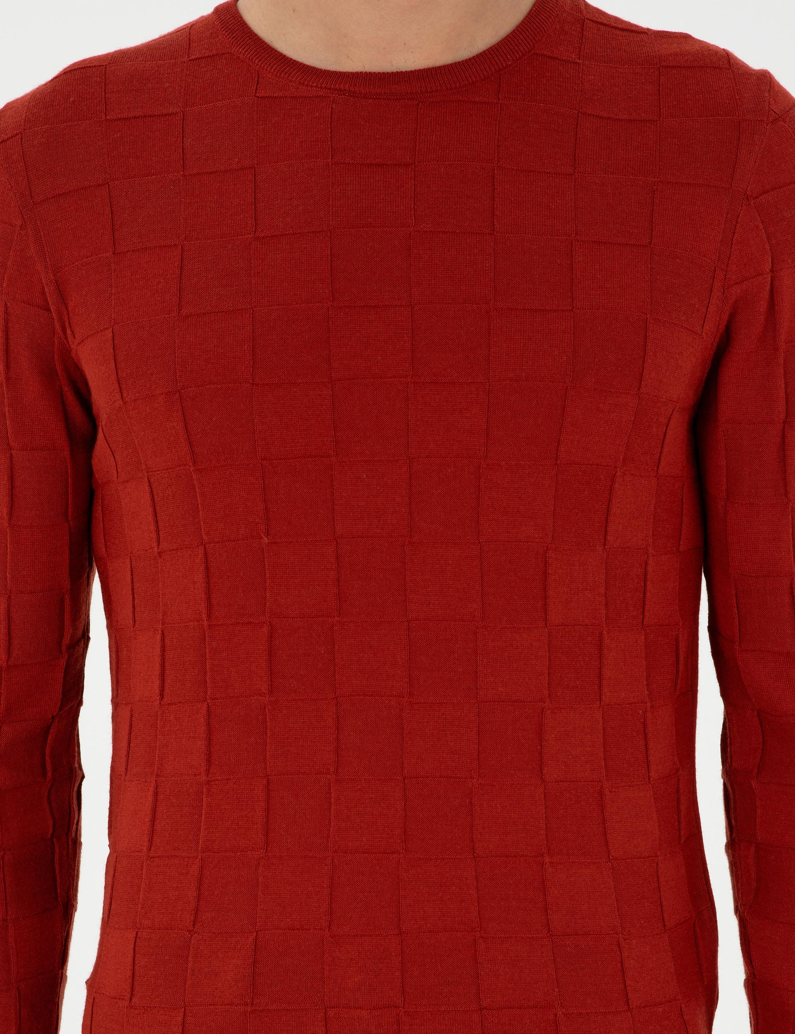 Kiremit Slim Fit Yün Karışımlı Bisiklet Yaka Triko Kazak - 50258883023