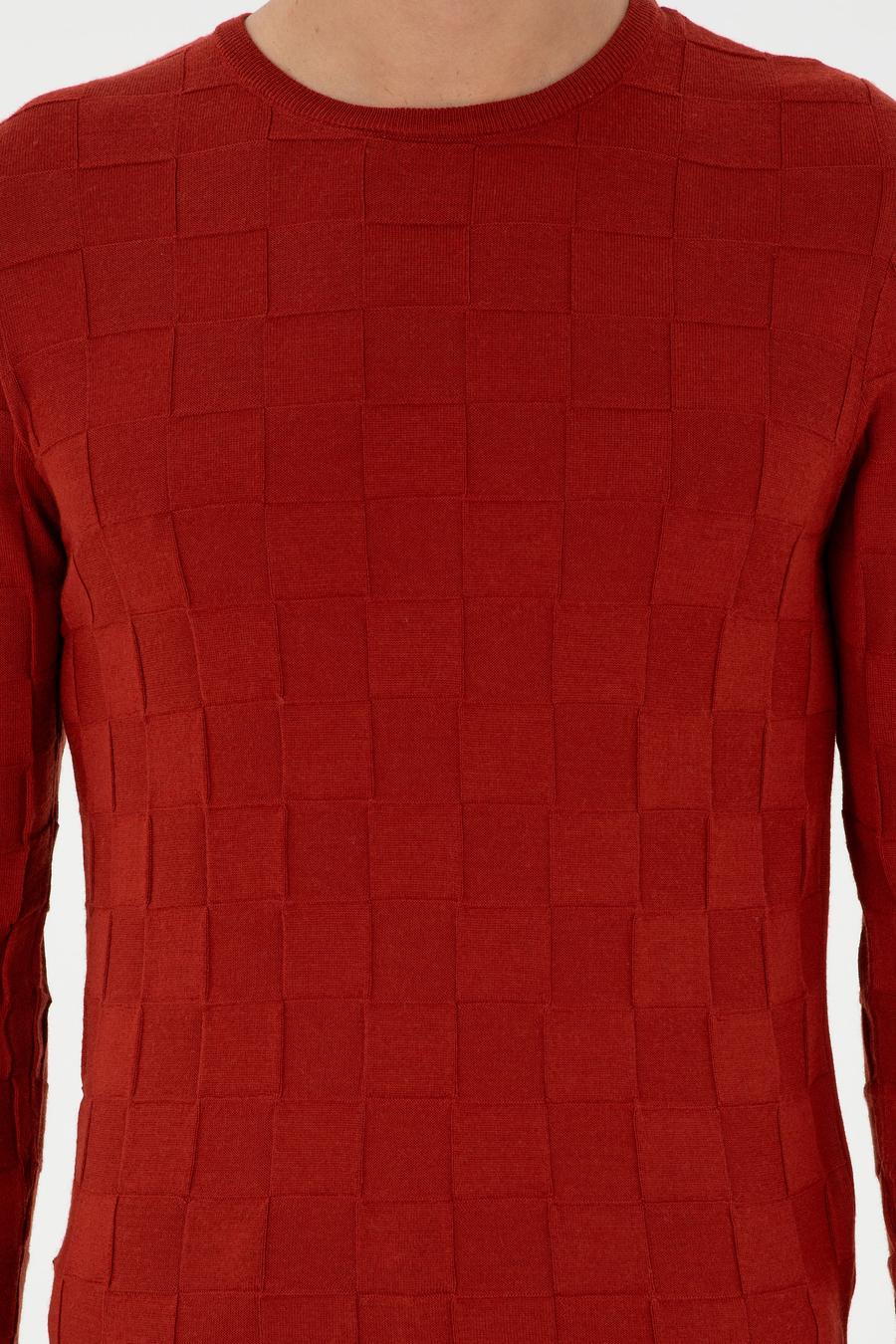 Kiremit Slim Fit Yün Karışımlı Bisiklet Yaka Triko Kazak - 50258883023