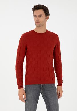 Kiremit Slim Fit Yün Karışımlı Bisiklet Yaka Triko Kazak