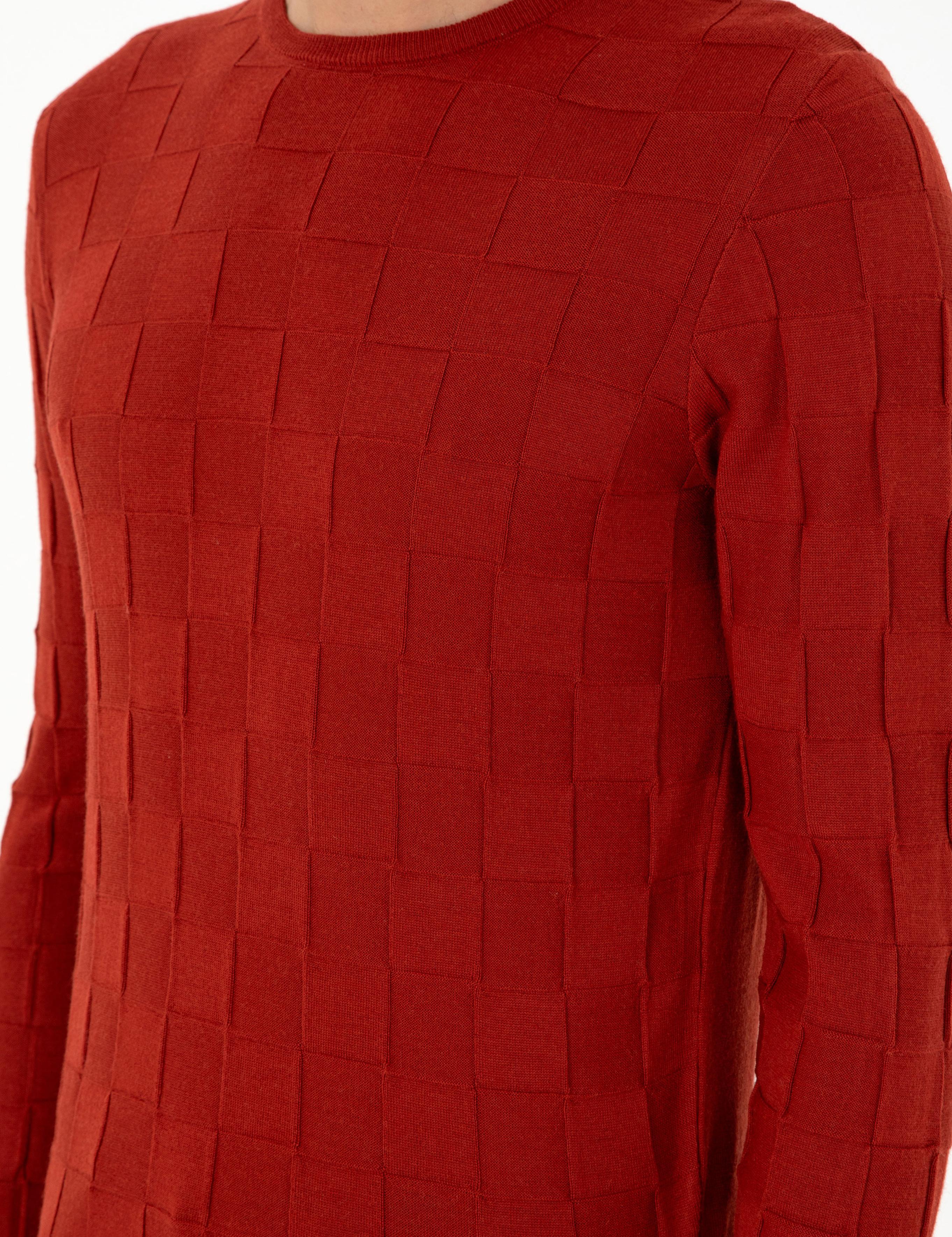 Kiremit Slim Fit Yün Karışımlı Bisiklet Yaka Triko Kazak - 50258883023