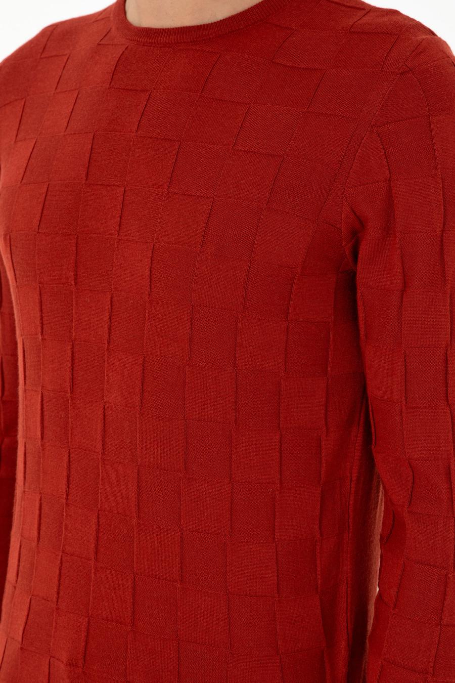 Kiremit Slim Fit Yün Karışımlı Bisiklet Yaka Triko Kazak - 50258883023