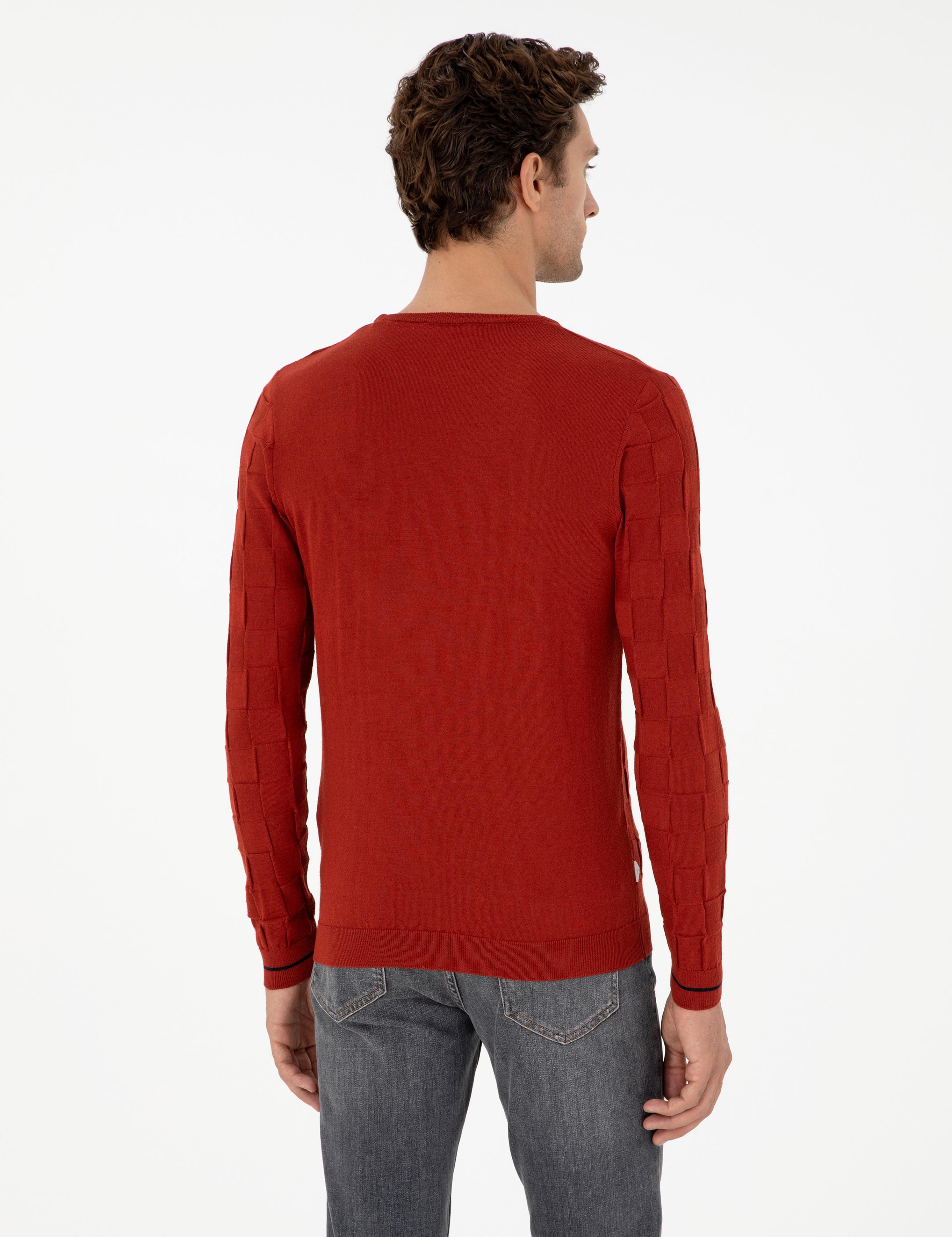 Kiremit Slim Fit Yün Karışımlı Bisiklet Yaka Triko Kazak - 50258883023