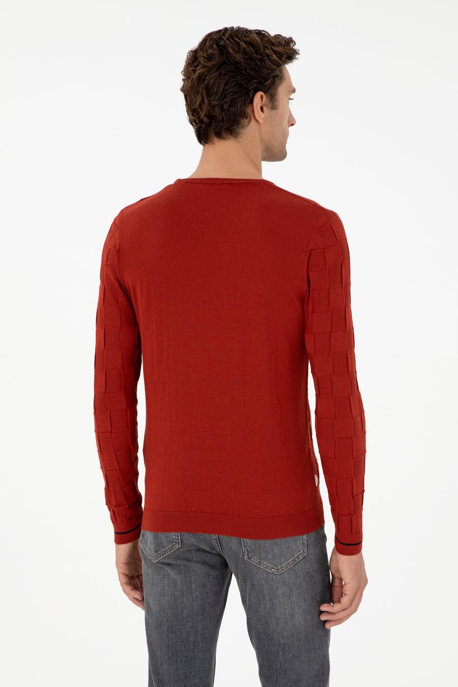 Kiremit Slim Fit Yün Karışımlı Bisiklet Yaka Triko Kazak - 50258883023