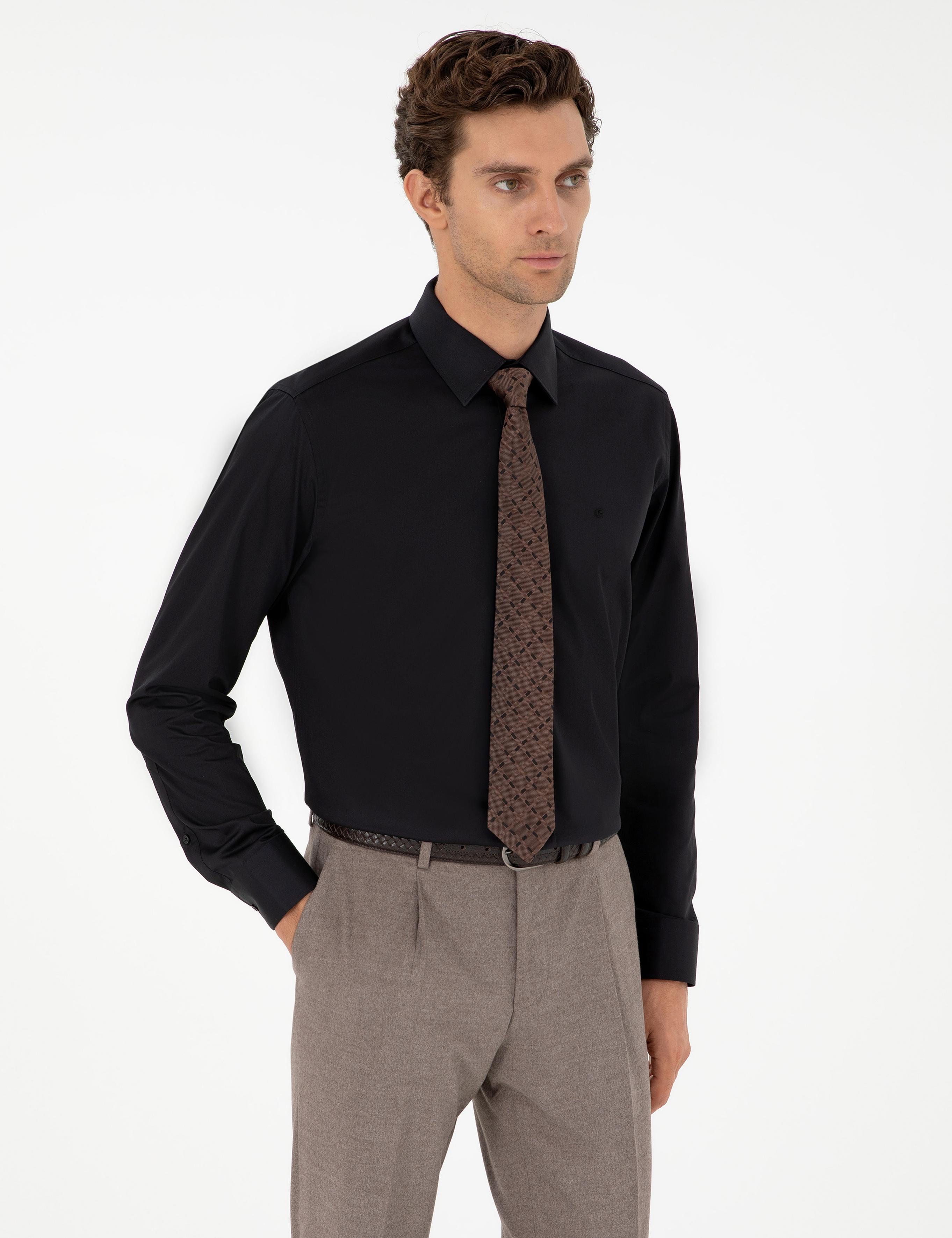 Siyah Modern Fit Uzun Kollu Basic Gömlek - 50277081073