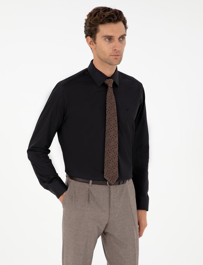 Siyah Modern Fit Uzun Kollu Basic Gömlek