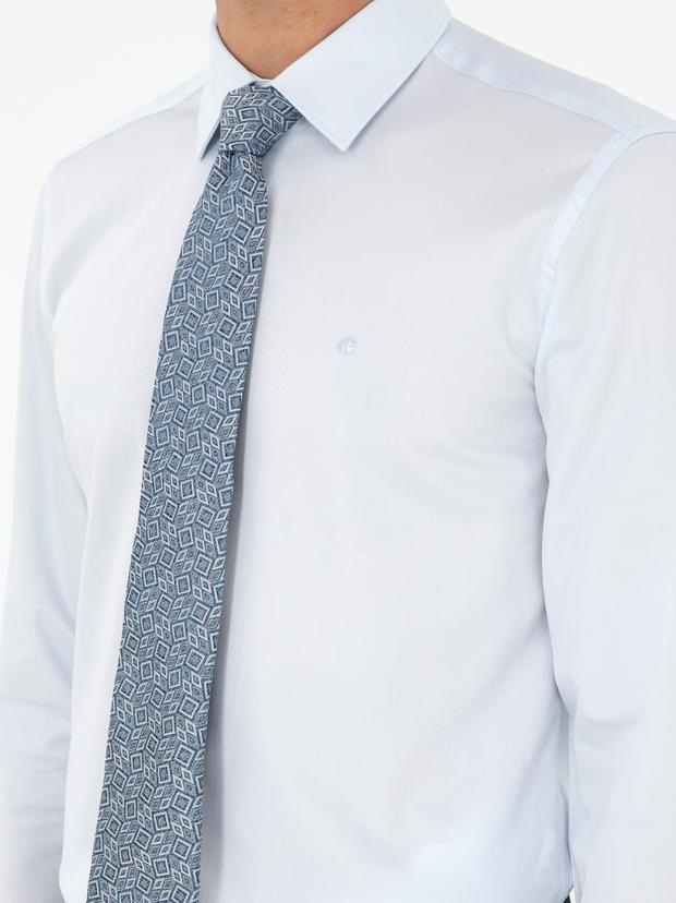 Açık Mavi Slim Fit Uzun Kollu Basic Gömlek