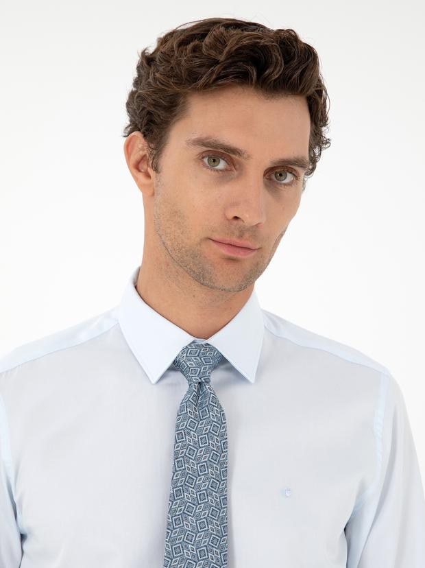 Açık Mavi Slim Fit Uzun Kollu Basic Gömlek