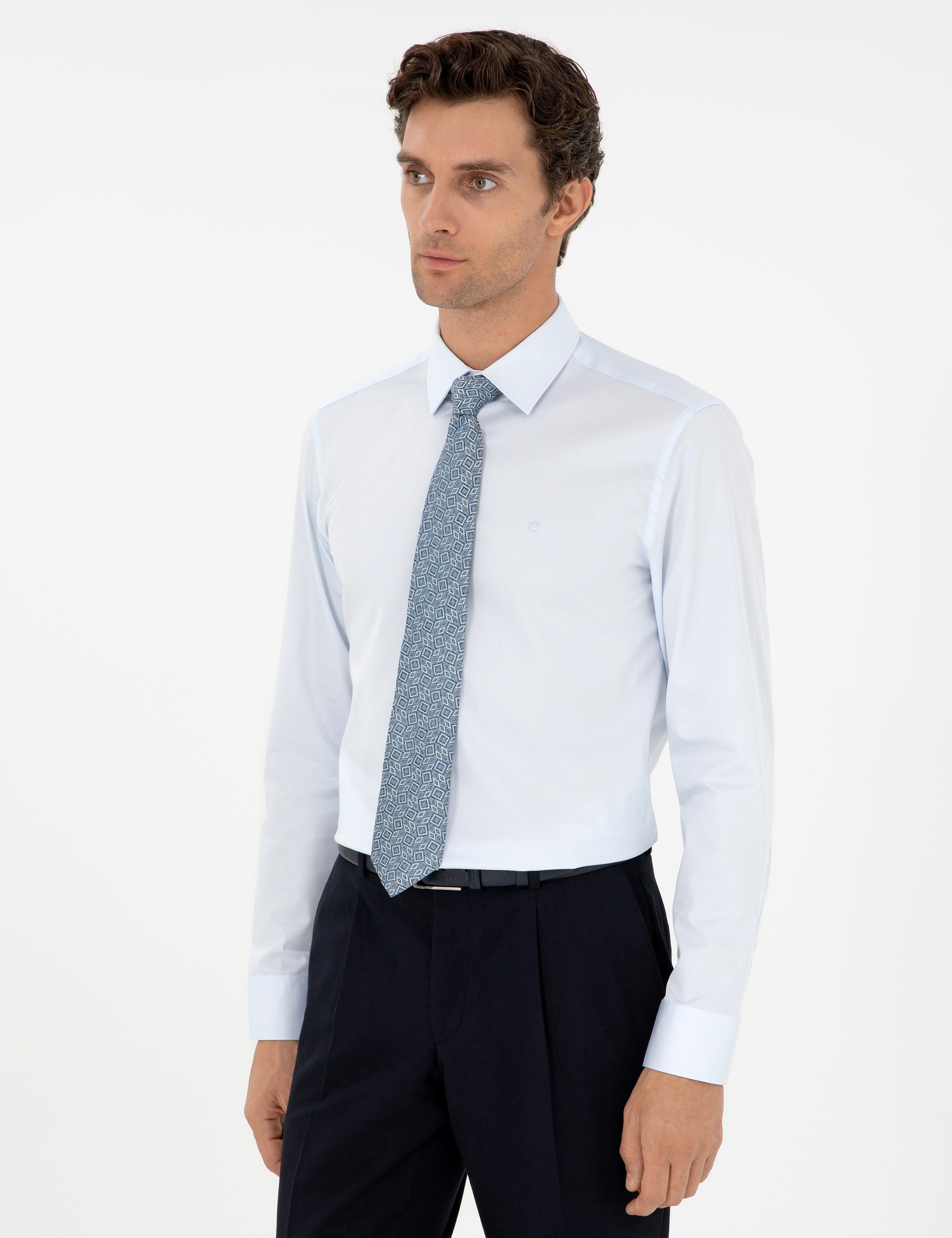 Açık Mavi Slim Fit Uzun Kollu Basic Gömlek - 50270154023