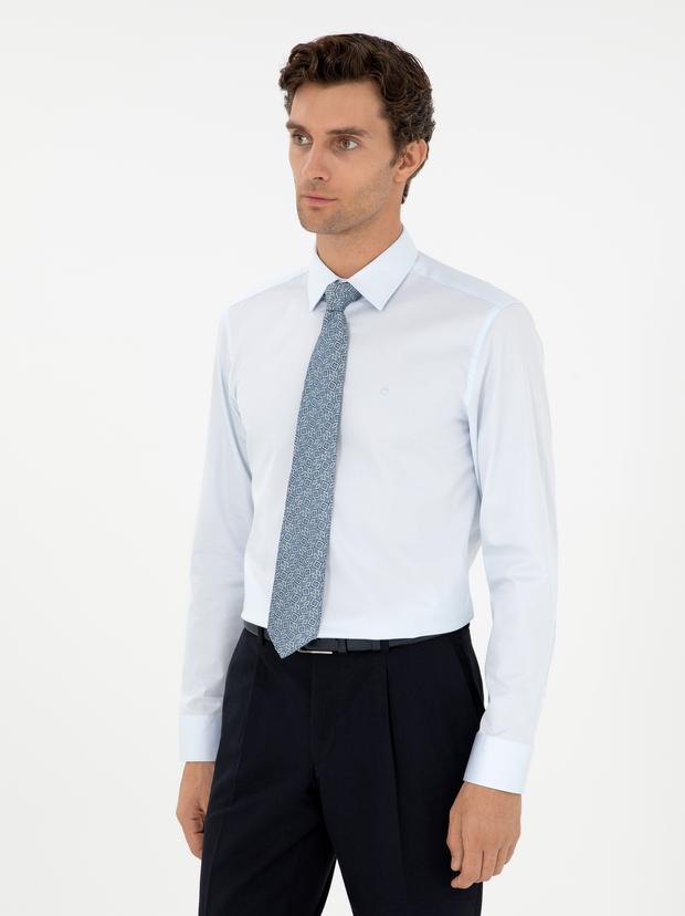 Açık Mavi Slim Fit Uzun Kollu Basic Gömlek