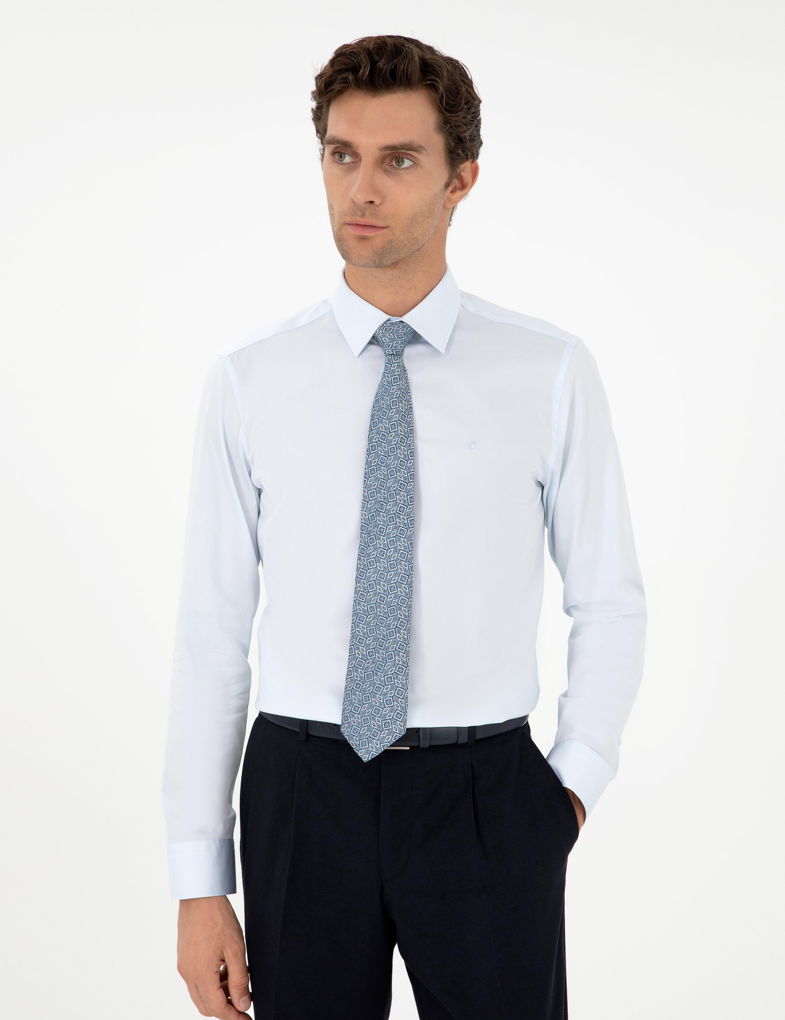 Açık Mavi Slim Fit Uzun Kollu Basic Gömlek - 50270154023