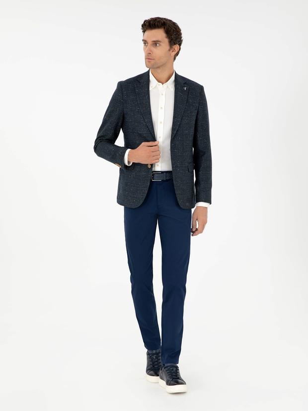 Lacivert Slim Fit Kanvas Pantolon