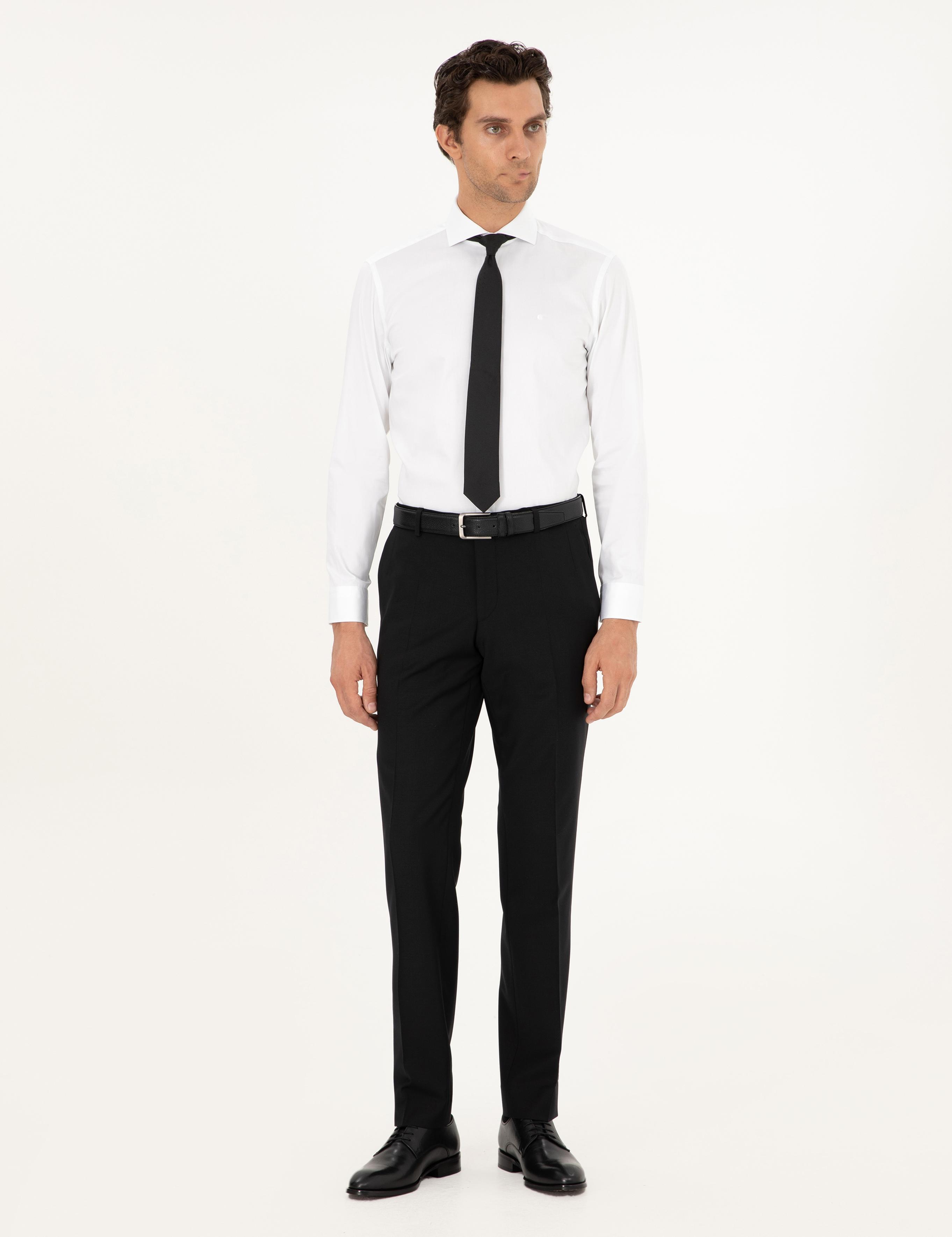 Beyaz Slim Fit %100 Pamuk İtalyan Yaka Klasik Gömlek - 50268927006