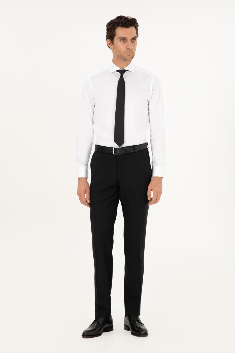 Beyaz Slim Fit %100 Pamuk İtalyan Yaka Klasik Gömlek - 50268927006