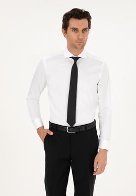 Beyaz Slim Fit %100 Pamuk İtalyan Yaka Klasik Gömlek