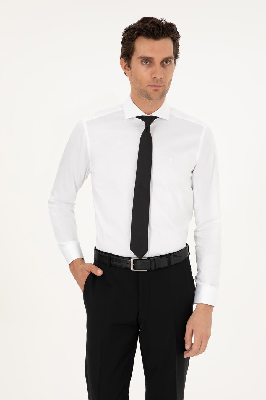 Beyaz Slim Fit %100 Pamuk İtalyan Yaka Klasik Gömlek - 50268927006