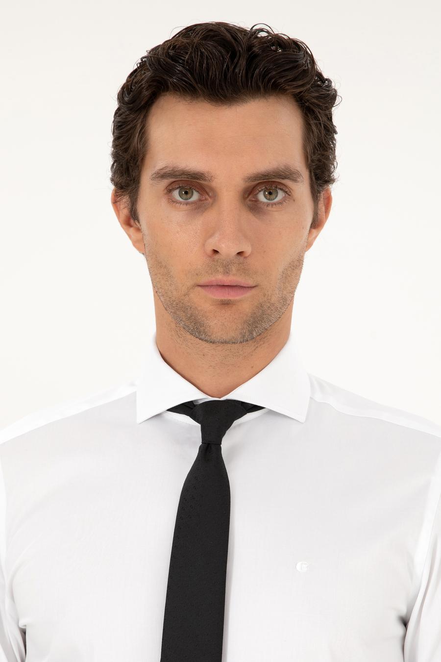 Beyaz Slim Fit %100 Pamuk İtalyan Yaka Klasik Gömlek - 50268927006