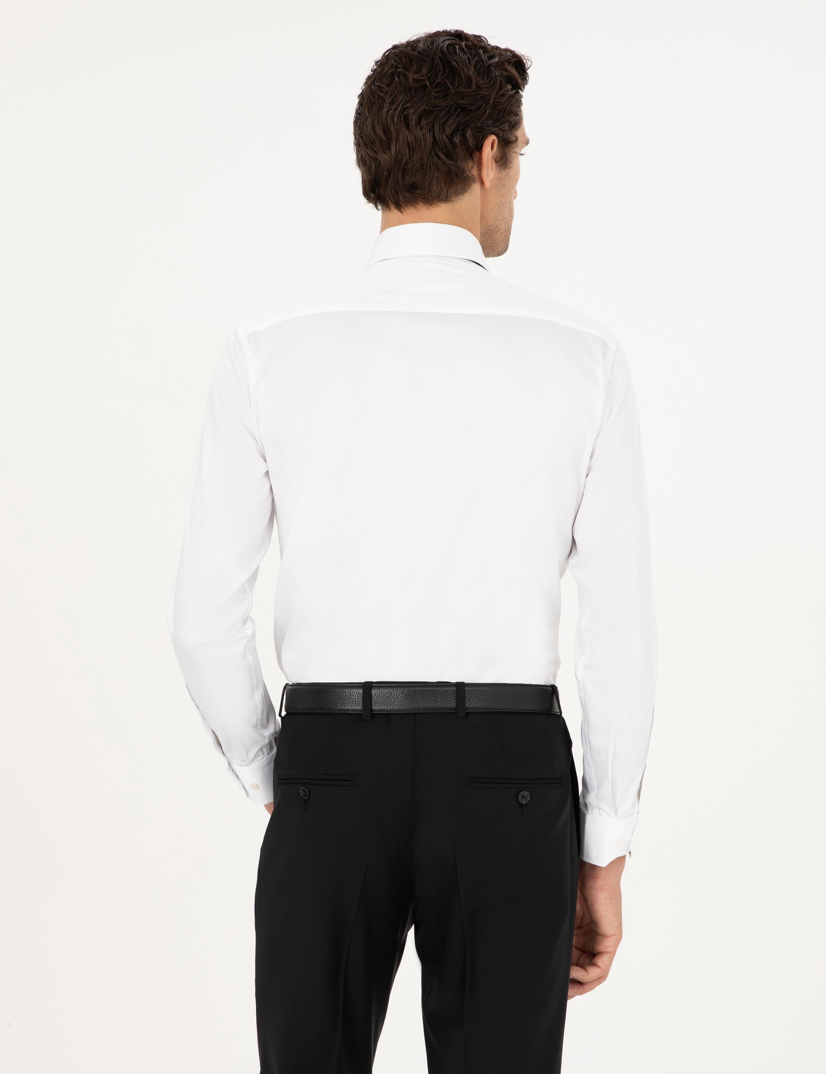Beyaz Slim Fit %100 Pamuk İtalyan Yaka Klasik Gömlek - 50268927006
