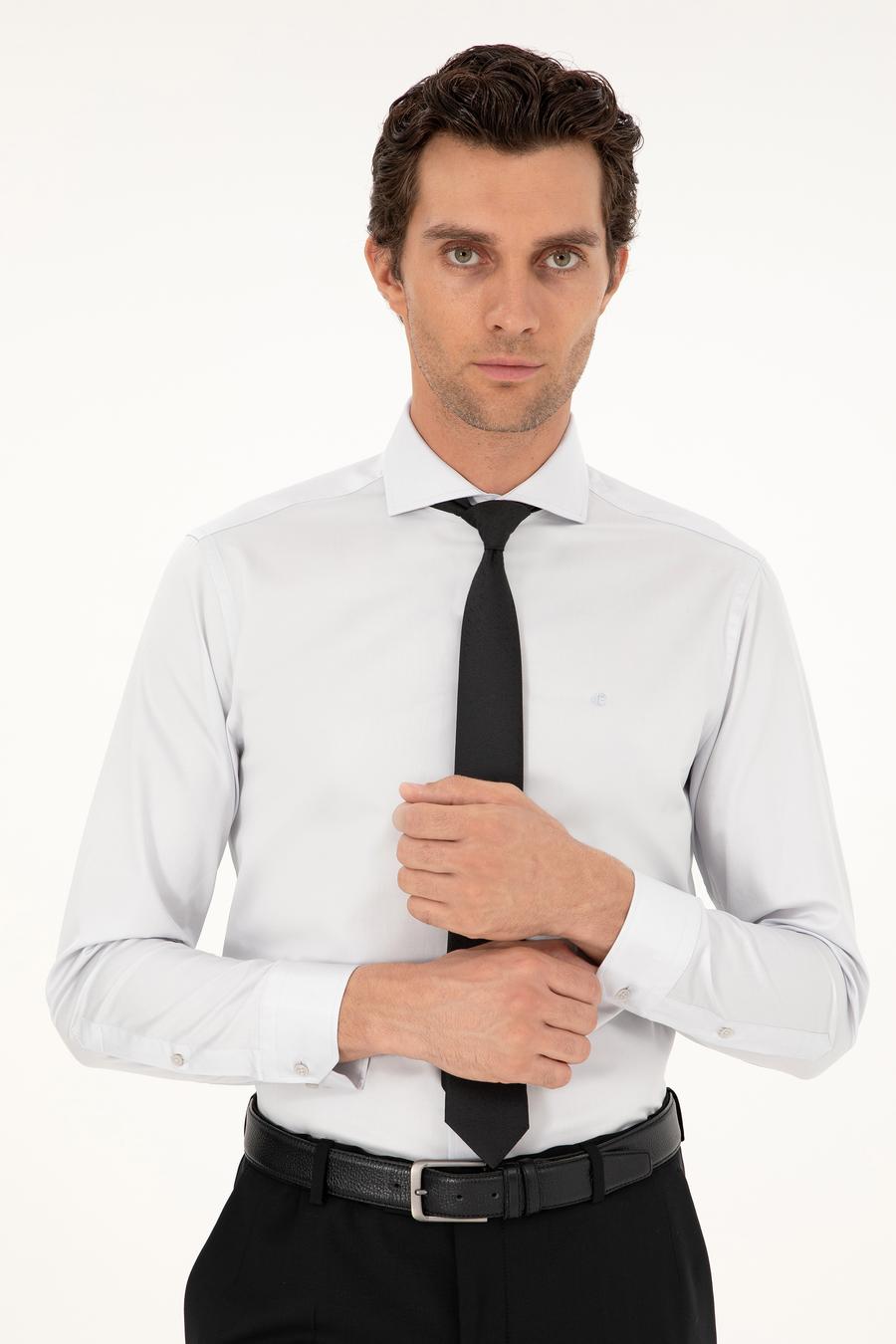 Açık Gri Slim Fit İtalyan Yaka Klasik Gömlek - 50268927108