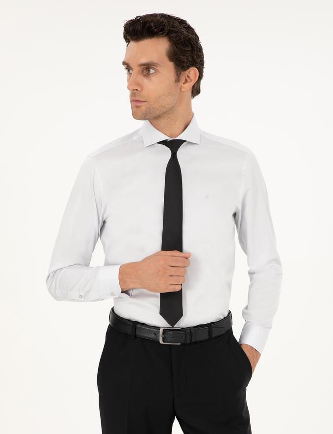 Açık Gri Slim Fit İtalyan Yaka Klasik Gömlek