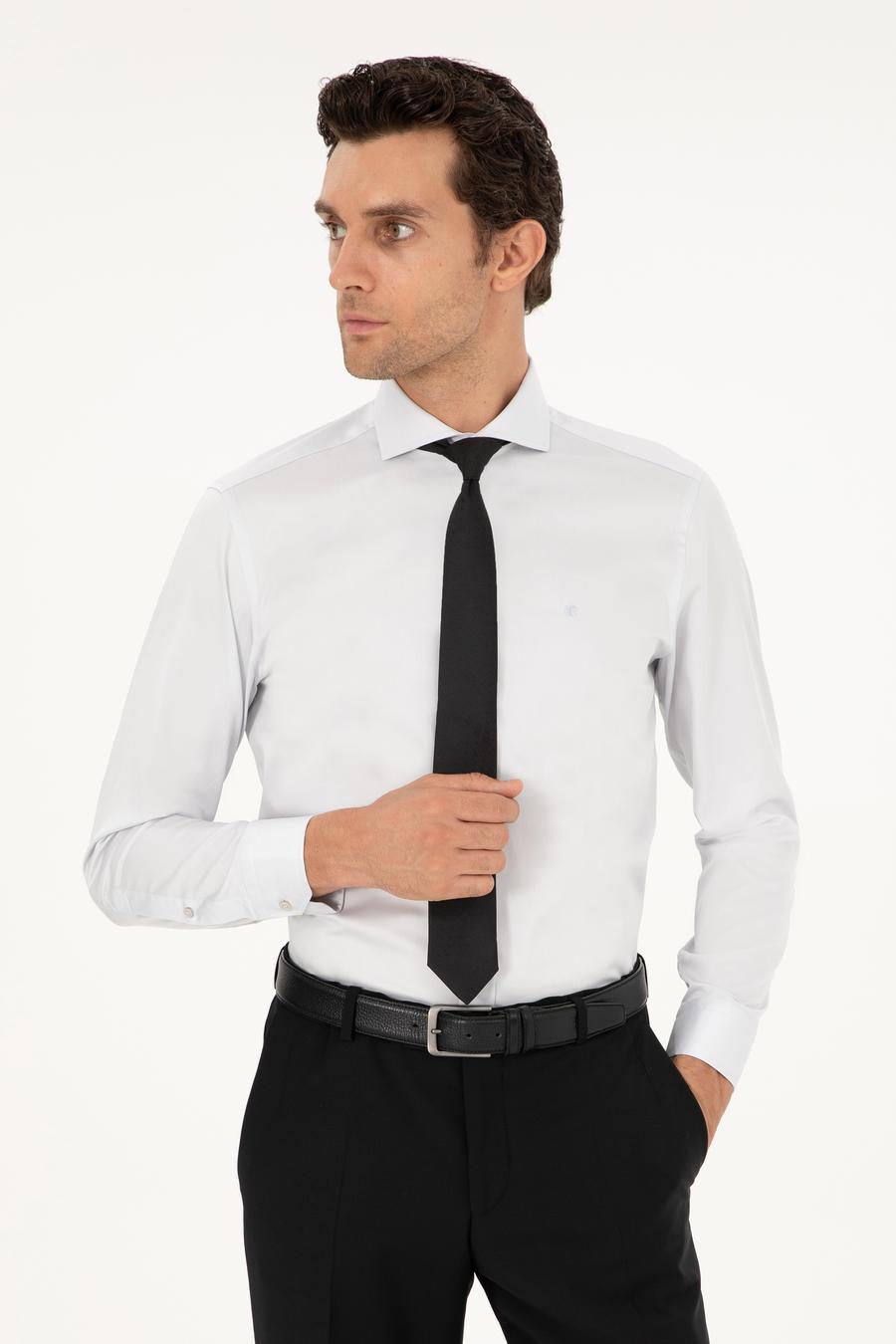 Açık Gri Slim Fit İtalyan Yaka Klasik Gömlek - 50268927108