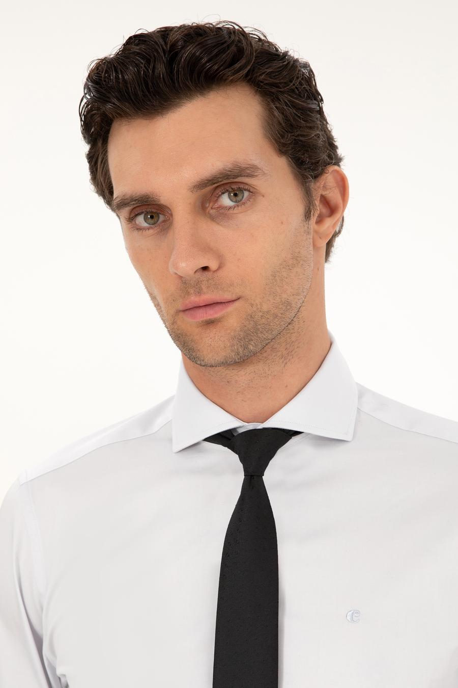 Açık Gri Slim Fit İtalyan Yaka Klasik Gömlek - 50268927108