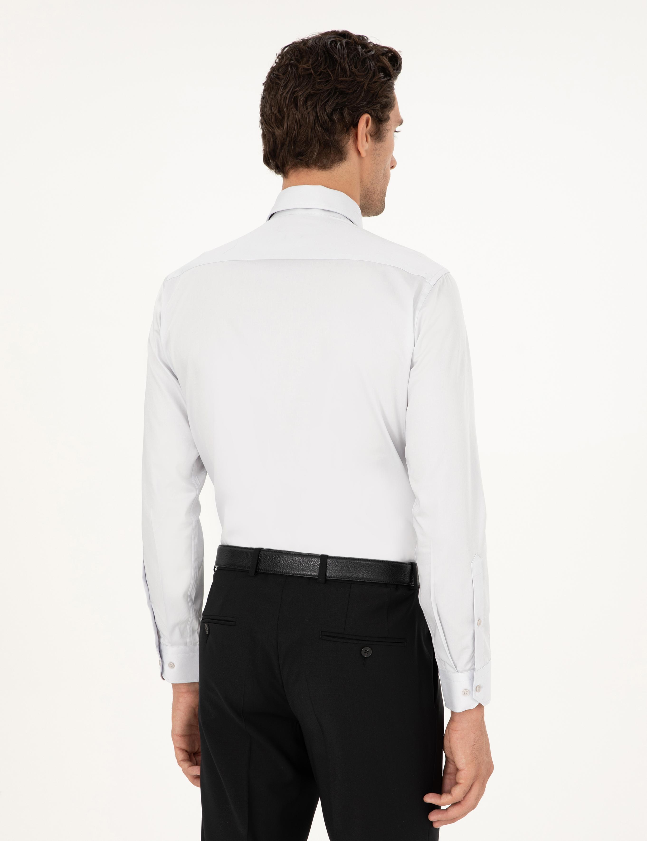 Açık Gri Slim Fit İtalyan Yaka Klasik Gömlek - 50268927108