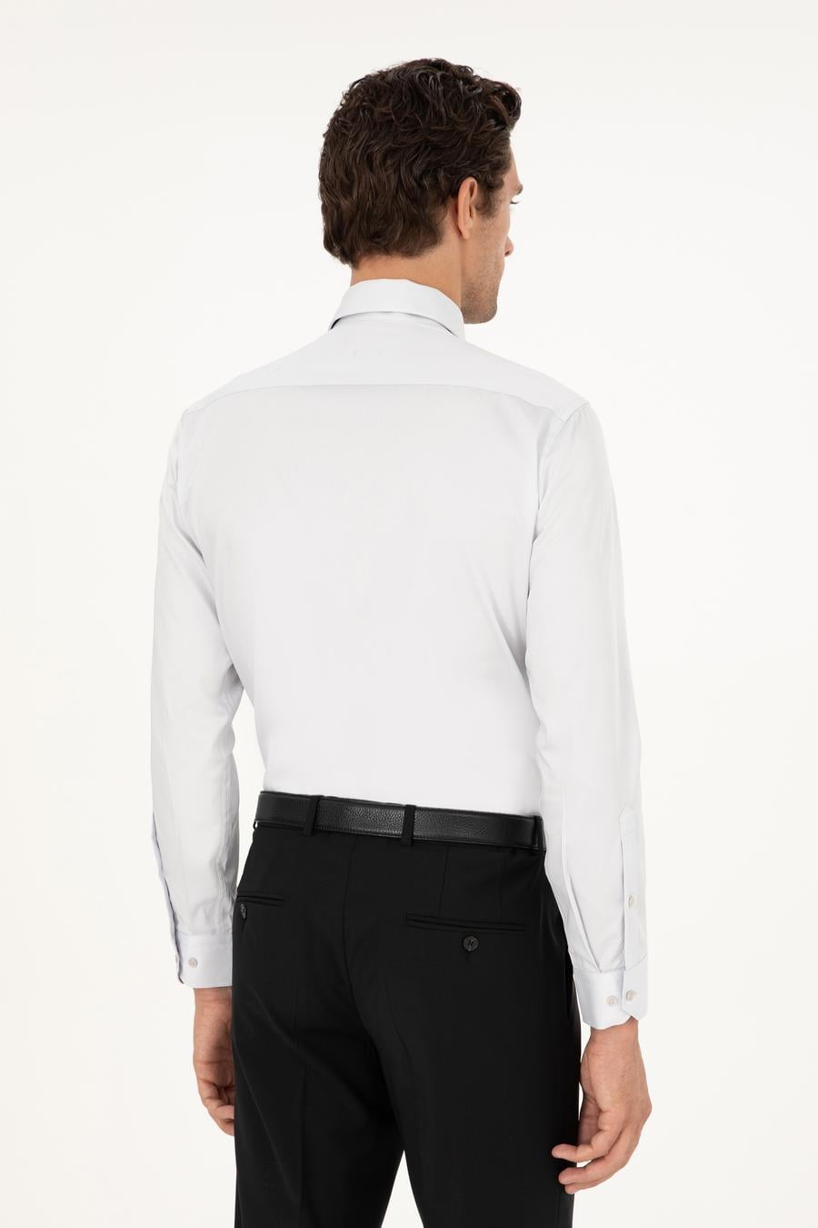 Açık Gri Slim Fit İtalyan Yaka Klasik Gömlek - 50268927108