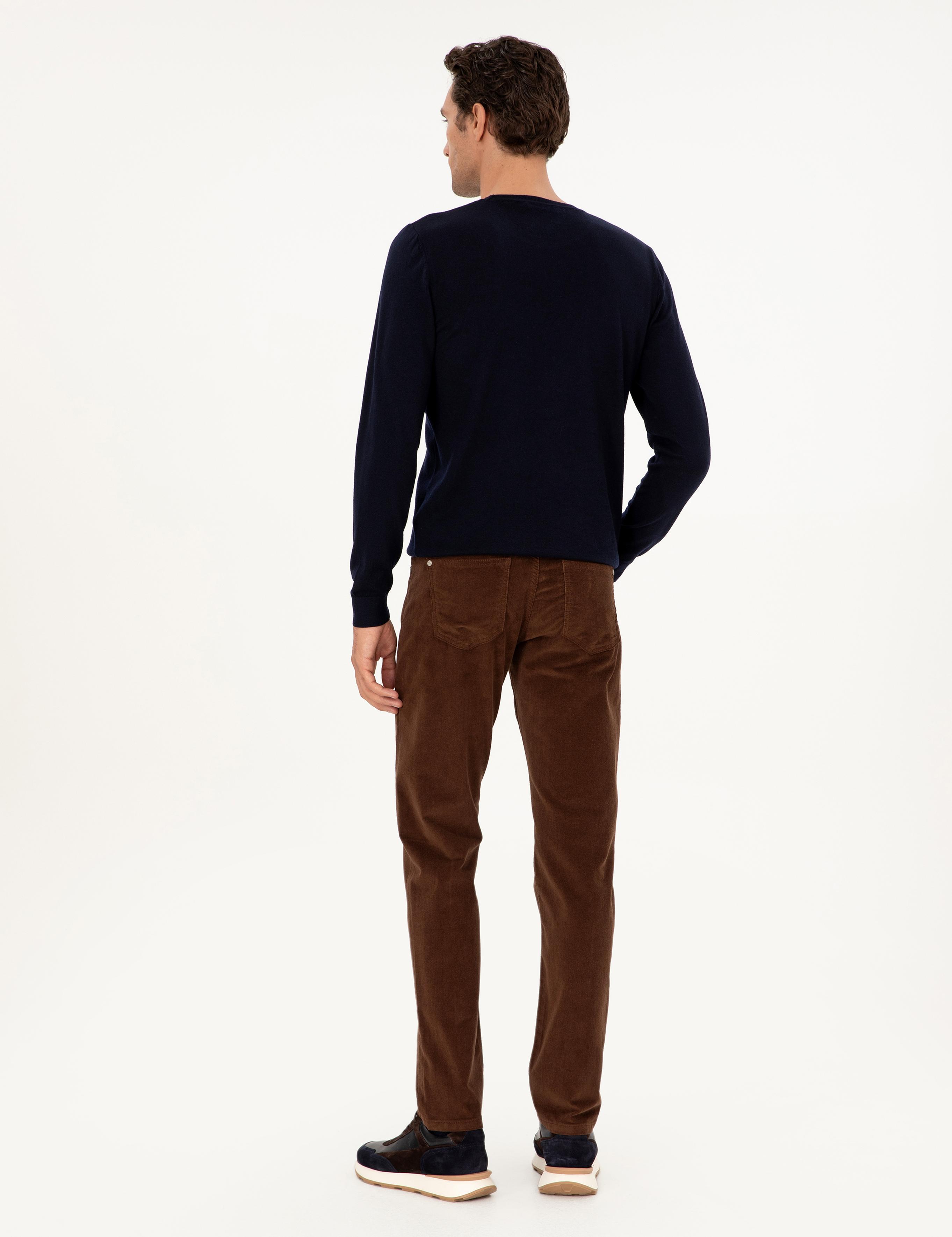 Kahverengi Straight Fit Pamuk Karışımlı Kadife Kanvas Pantolon - 50292429014