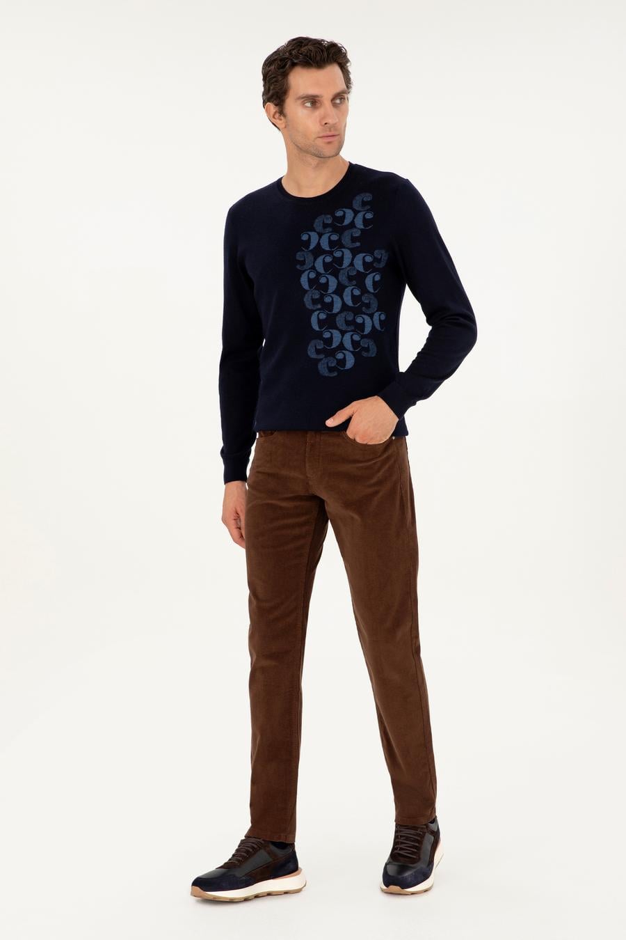 Kahverengi Straight Fit Pamuk Karışımlı Kadife Kanvas Pantolon - 50292429014