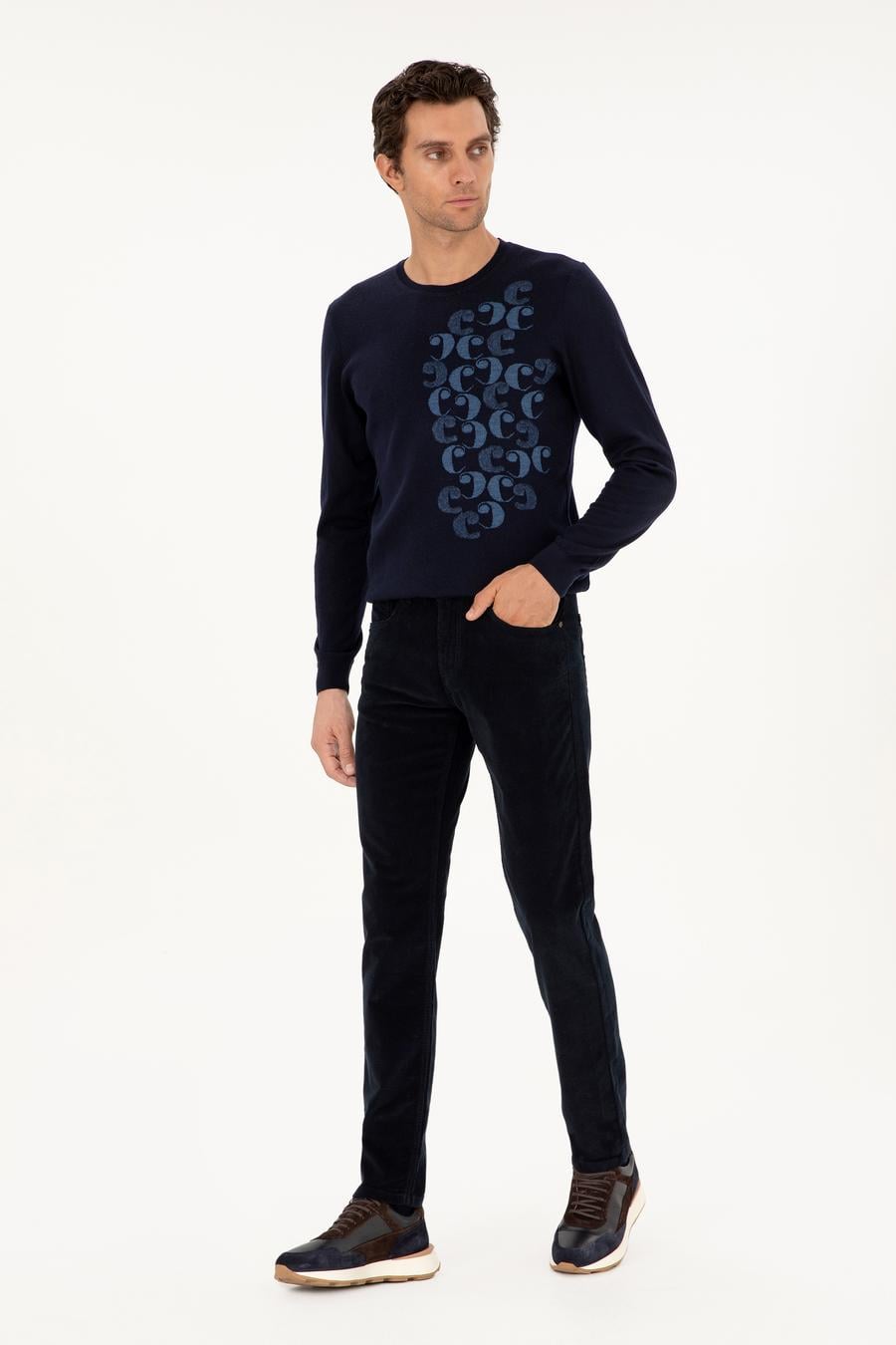 Lacivert Straight Fit Pamuk Karışımlı Kadife Kanvas Pantolon - 50292429025
