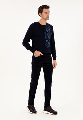 Lacivert Straight Fit Pamuk Karışımlı Kadife Kanvas Pantolon