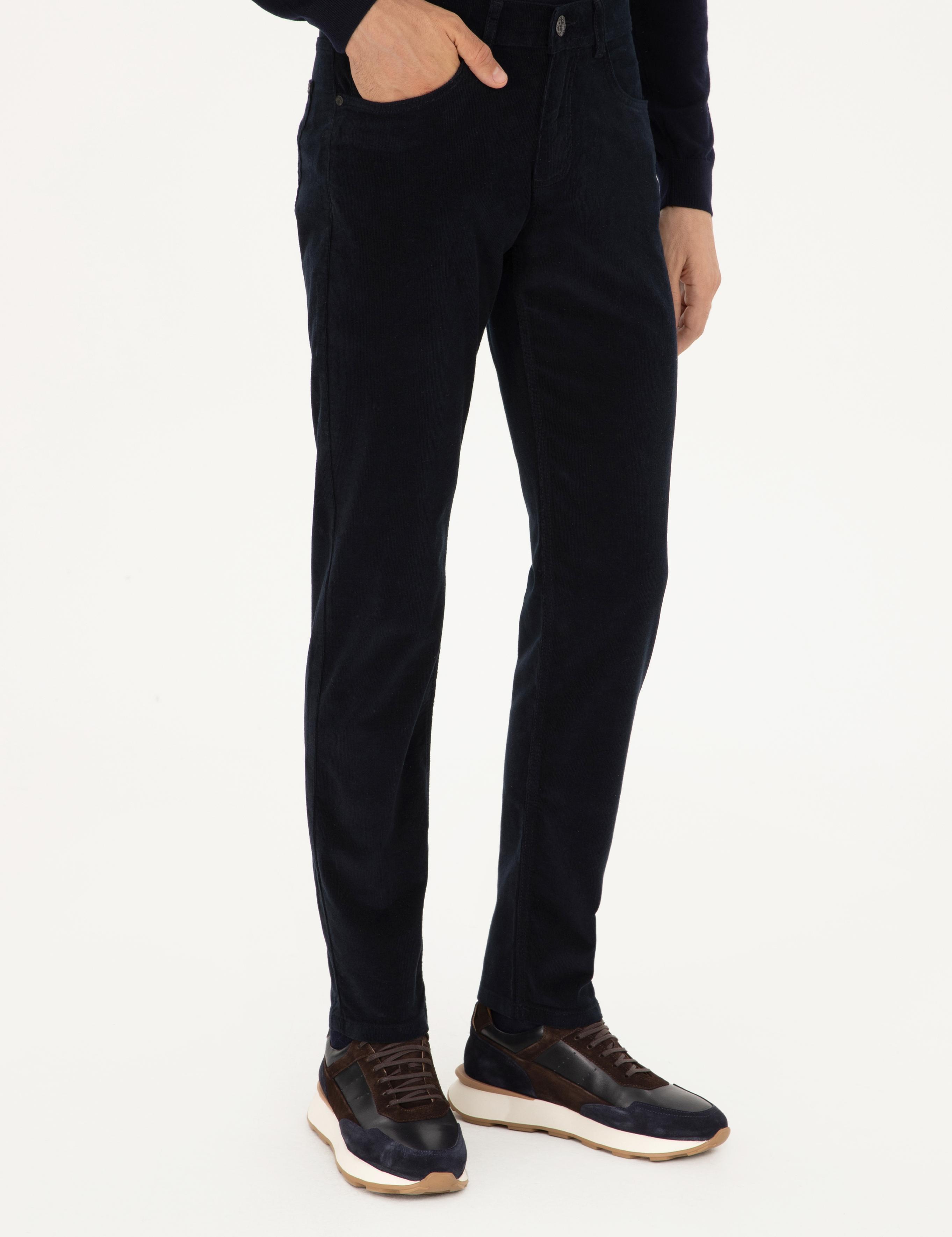 Lacivert Straight Fit Pamuk Karışımlı Kadife Kanvas Pantolon - 50292429025