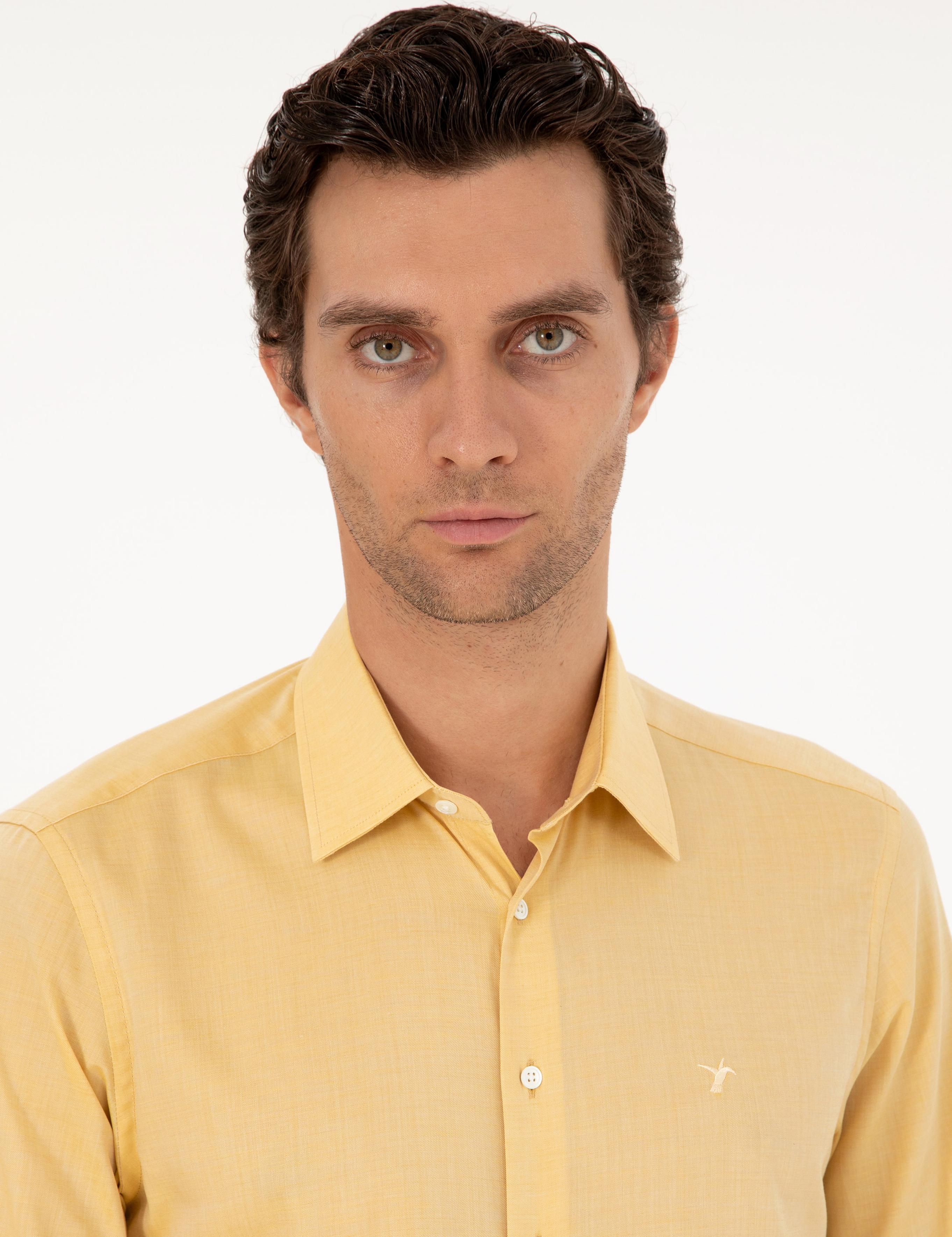 Sarı Slim Fit Kaşmir Karışımlı Oxford Gömlek - 50291353082