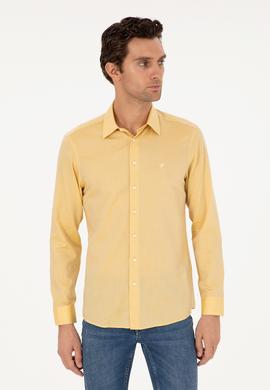 Sarı Slim Fit Kaşmir Karışımlı Oxford Gömlek