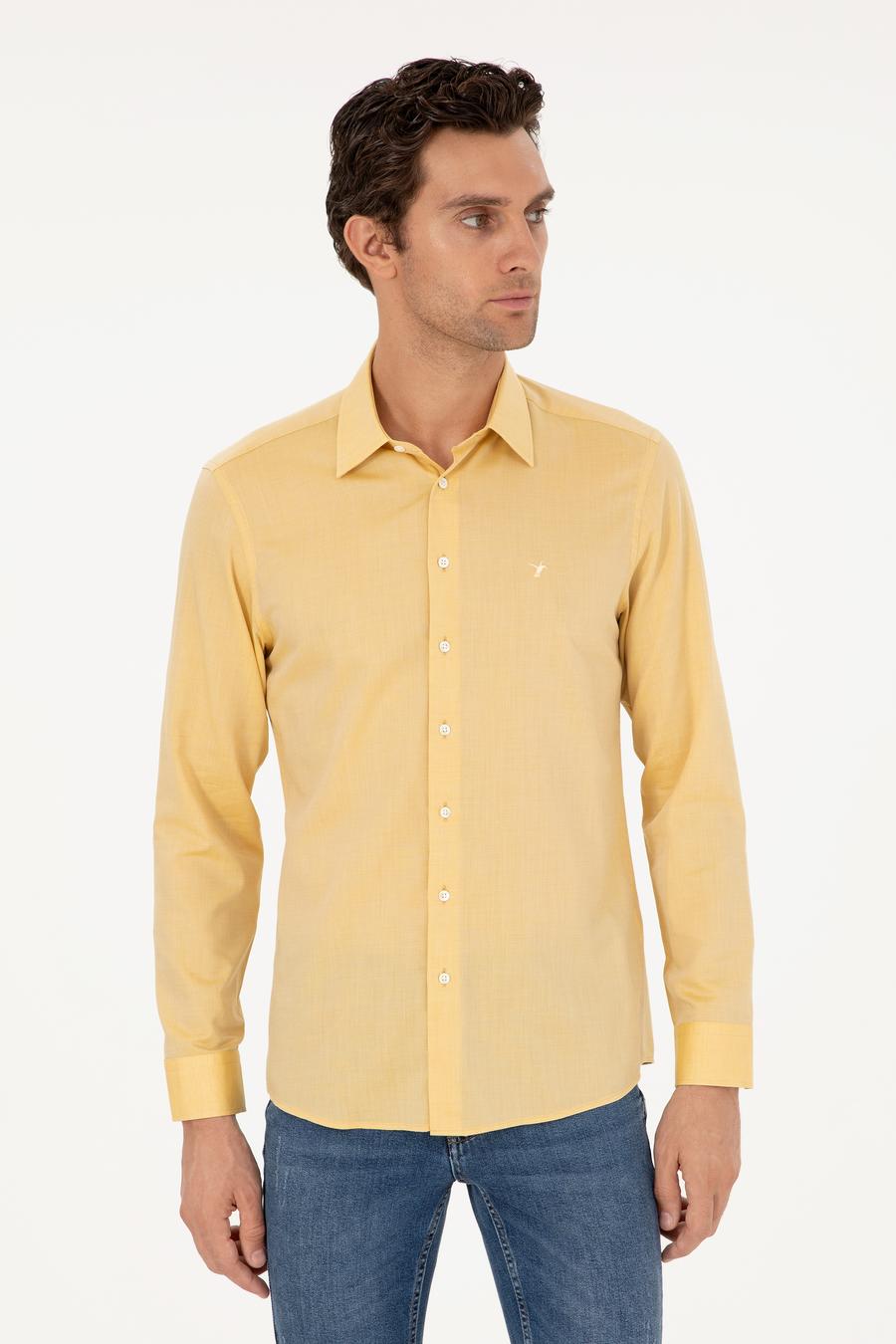 Sarı Slim Fit Kaşmir Karışımlı Oxford Gömlek - 50291353082