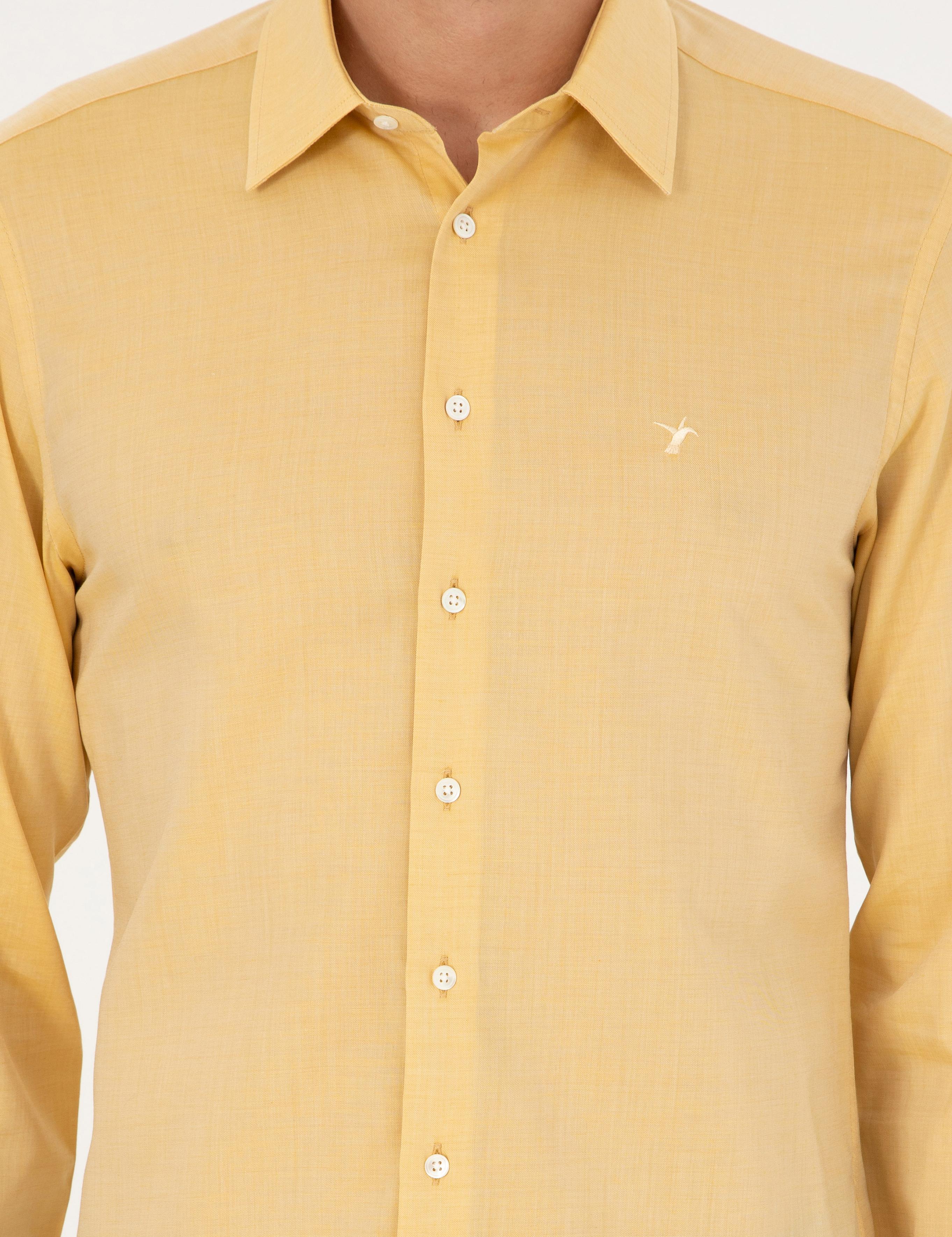 Sarı Slim Fit Kaşmir Karışımlı Oxford Gömlek - 50291353082