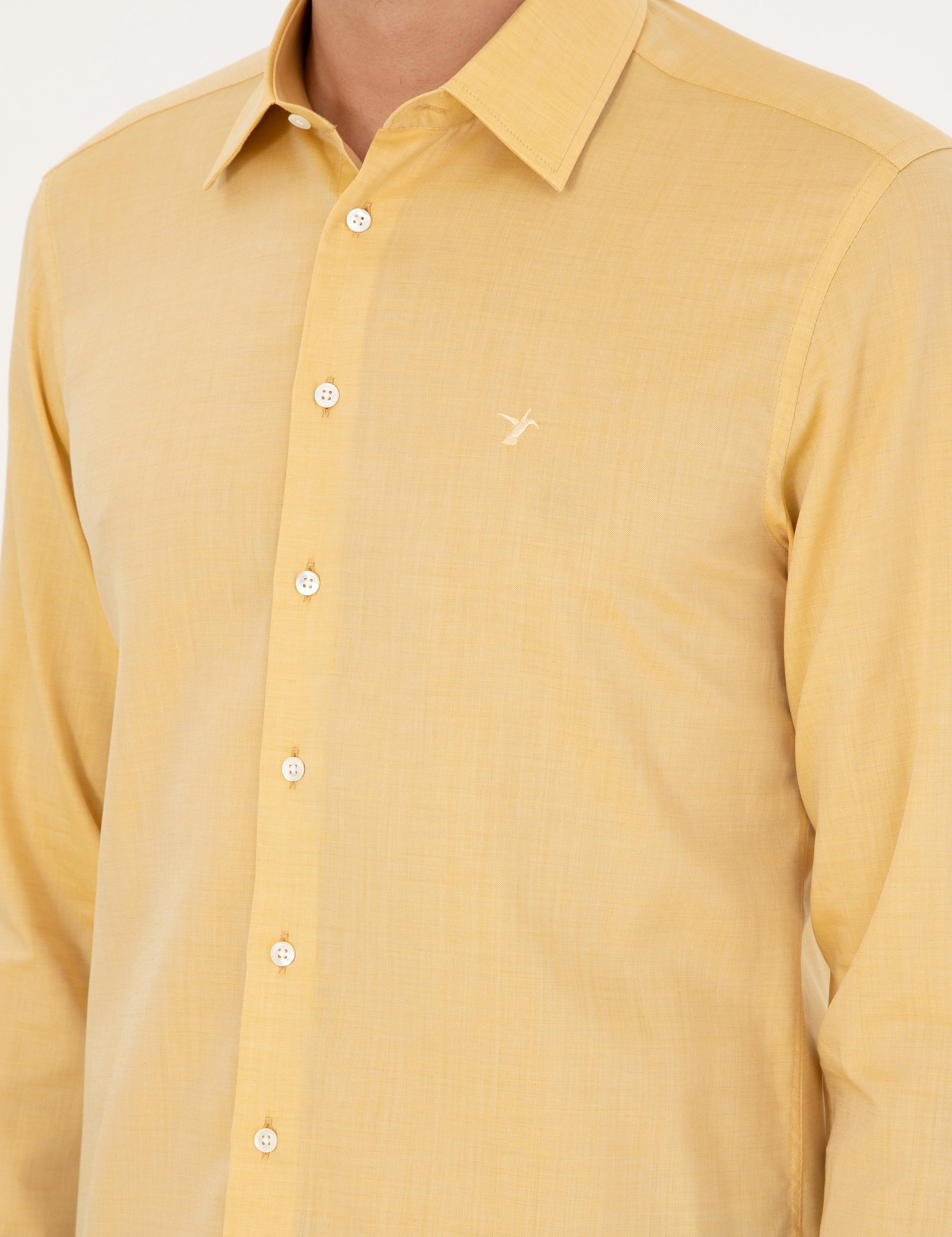 Sarı Slim Fit Kaşmir Karışımlı Oxford Gömlek - 50291353082